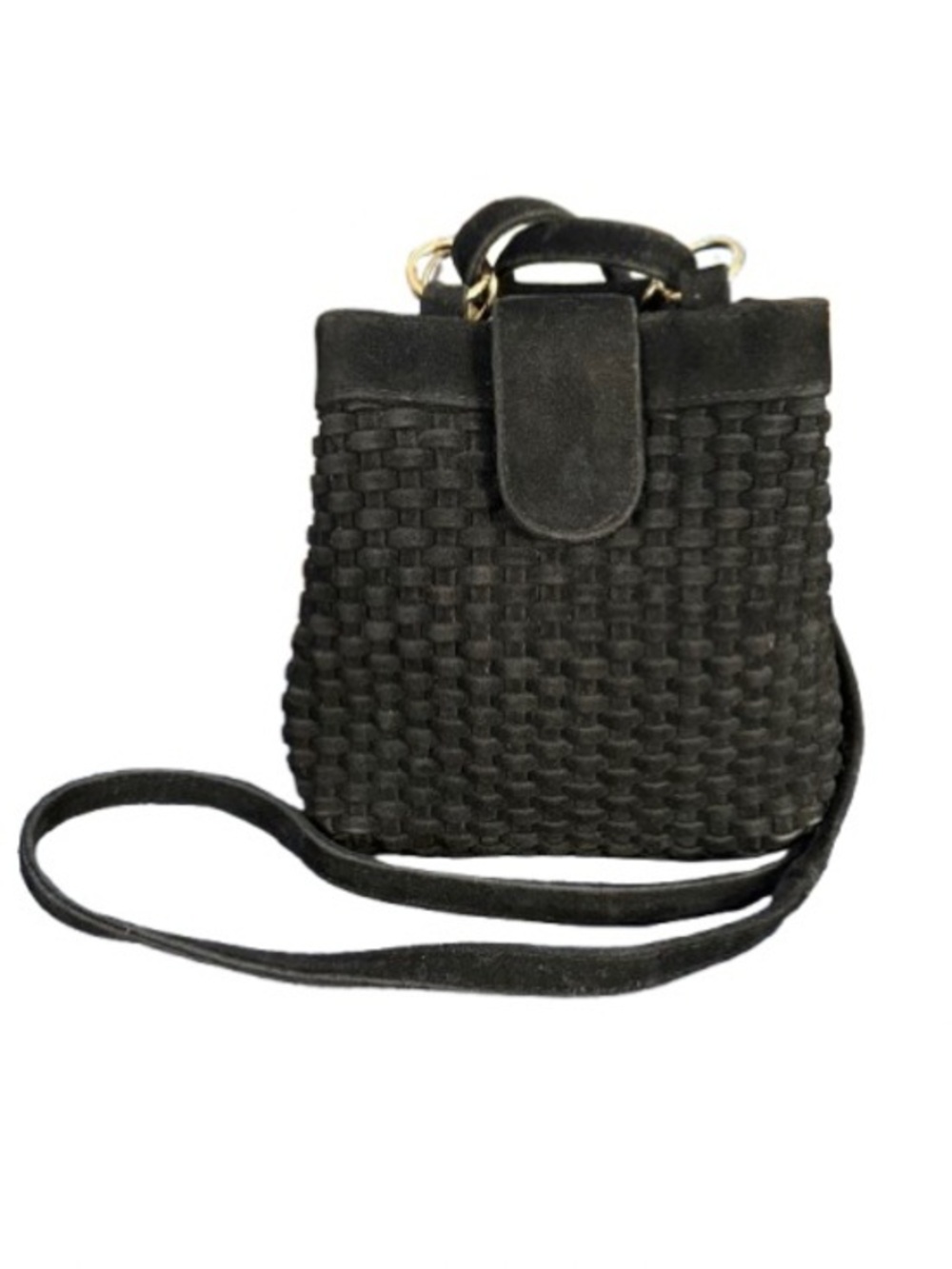 Amanda Smith Black Velvet Woven Mini Bucket Crossbody Bag Boho Y2K